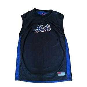 Nike Boys MLB Mets Black Blue Top Tee Reversible Muscle Sports Sleeveless Logo L